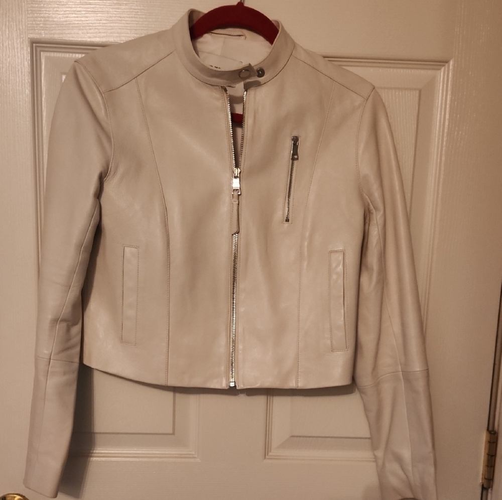 Women's Cream Leather Jacket